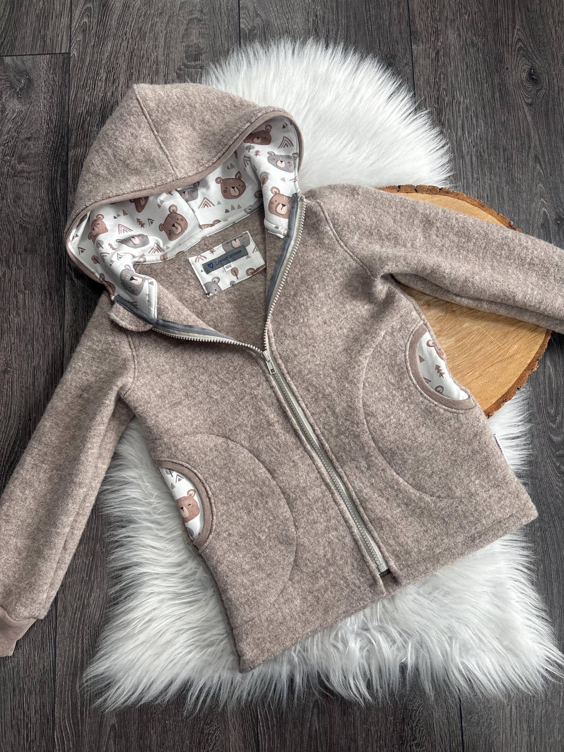 Walkjacke Gr. 56 - 158 Beige Ungefüttert Wollwalk Bären Teddy Teddybär von LotteKarliese