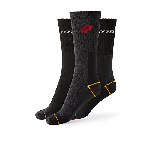 Lotto, 12 Paar Professionelle Arbeitssocken für Herren, Baumwolle, super atmungsaktiv und widerstandsfähig, verstärkte Zehen- und Fersenpartie, OEKO-TEX zertifiziert, schwarz, 39-42 von Lotto