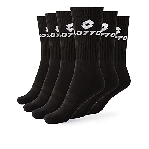 Lotto, 6 Paar Herren Tennis Socken, weiche Baumwolle, doppeltes atmungsaktives Fußband, elastische Fußgewölbestütze, OEKO-TEX zertifiziert, Schwarz, 39-42, Made in Italy von Lotto