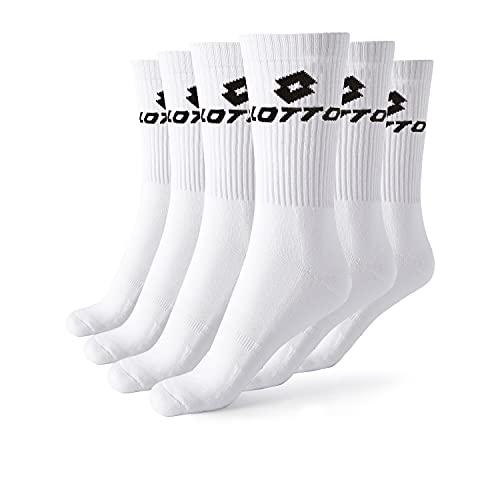 Lotto, 6 Paar Herren Tennis Socken, weiche Baumwolle, doppeltes atmungsaktives Fußband, elastische Fußgewölbestütze, OEKO-TEX zertifiziert, weiß, 39-42 von Lotto