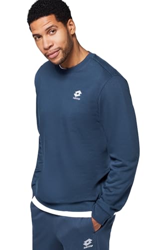 Lotto Basic Sweatshirt Herren Dunkelblau I Baumwolle Pullover Herren ohne Kapuze & mit kleinem Logo I Lässiger, Regular Fit Herren Pullover I Sweatshirts für Herren in S von Lotto