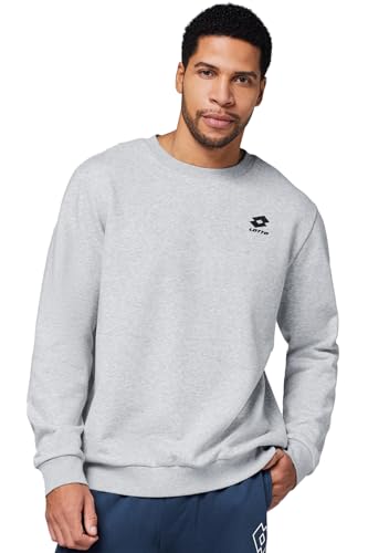 Lotto Herren Grauer Pullover ohne Kapuze mit Logo in S, Regular Fit, Langarm, Einfarbig, Klassisch, Crew Neck, Baumwollmischung, Grau, S von Lotto