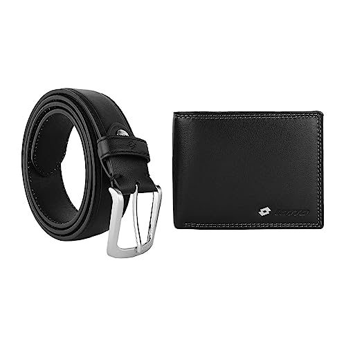 Lotto Geschenkbox für Herren, Gürtel, Futter aus PU-Leder und Geldbörse aus echtem Leder, Schwarz, Schwarz , 125 cm (TG 54-56) von Lotto