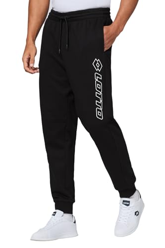 Lotto Jogginghose Herren schwarz Größe XXL I Trainingshose mit Seitentaschen & Logo-Print Oberschenkel I Sporthose Herren lang, elastischer Bund & Kordelzug I Freizeithose Herren aus Baumwollmix von Lotto
