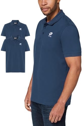 Lotto Herren Poloshirt Kurzarm 2er Set in Größe XL, Blau, Baumwolle, Poloshirts für Herren mit gesticktem Logo, vielseitig kombinierbar von Lotto