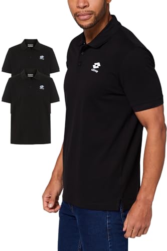 Lotto Herren Poloshirt 2er Set Schwarz 2XL, Klassisch Sportlich Kurzarm, Baumwolle, Polokragen, Gerippte Manschette, Sonnenschutz, Bequem, Eleganter Touch von Lotto
