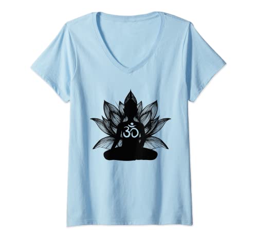 Damen Lotus-Buddha Om T-Shirt mit V-Ausschnitt Damen Lotus-Buddha Om T-Shirt mit V-Ausschnitt von Lotus-Buddha Om