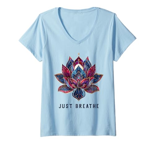 Damen Yoga Lotus Blume Zen Buddhismus Buddha Meditation T-Shirt mit V-Ausschnitt von Lotus Flower - Buddhism & Yoga Apparel Co.