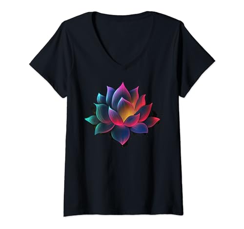 Damen Lotusblumen auf künstlerischer bunter Lotusblume T-Shirt mit V-Ausschnitt Damen Lotusblumen auf künstlerischer bunter Lotusblume T-Shirt mit V-Ausschnitt von Lotus Flower for Lotus Flower women and men