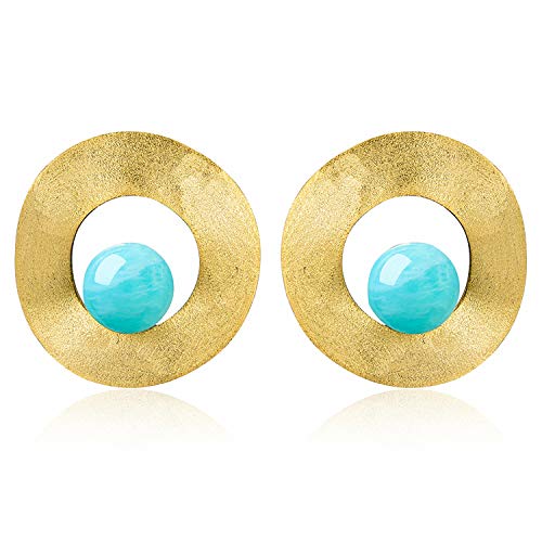 ✦ Geschenke für Frauen ✦Springlight Naturedelstein Minimalistischer Stil Ungleichmäßige Runde Baumelnde Ohrstecker Ohrringe Silber 925 Schmuck Damen Jugendweihe Geschenke Mädchen.(Gold-Amazonite) von Springlight