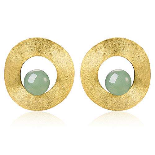 ✦ Weihnachtsgeschenke ✦Springlight Naturedelstein Minimalistischer Stil Ungleichmäßige Runde Baumelnde Ohrstecker Ohrringe Silber 925 Schmuck Damen Geschenke für Frauen.(Gold-Aventurine) von Springlight