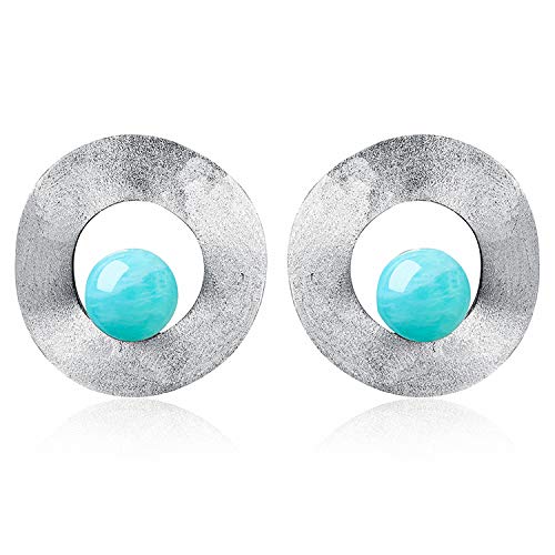 ✦ Geschenke für Frauen ✦Springlight Naturedelstein Minimalistischer Stil Ungleichmäßige Runde Baumelnde Ohrringe 925 Sterling Silber Ohrringe Personalisierte Geschenke.(Silver-Amazonite) von Springlight