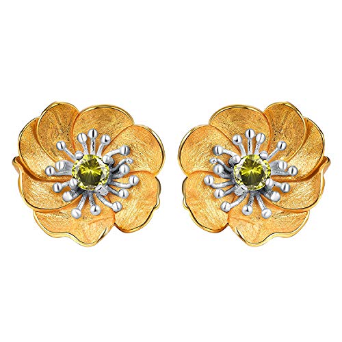 ✦ Geschenke für Frauen ✦Springlight Ohrringe Silber 925 Blühende Anemone Blume Ohrstecker Handmade: Ohrringe Schmuck Damen Jugendweihe Geschenke Mädchen.（Gold -Silver -Green） von Springlight