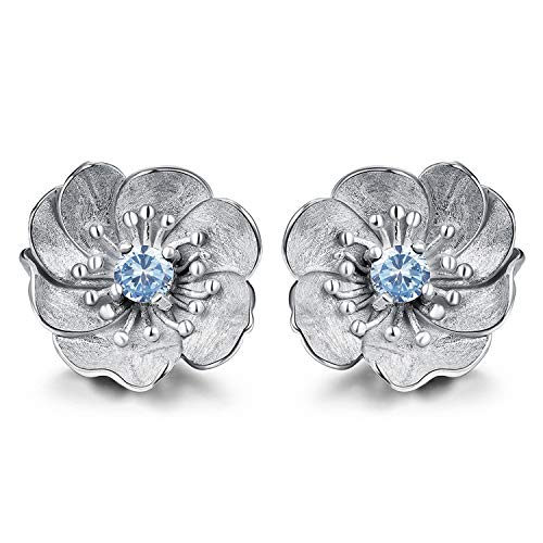 ✦ Valentinstag ✦Springlight Ohrringe 18 Karat Gold Blühende Anemone Blume Ohrstecker 925 Sterling Silber Handgemachte Personalisierter Schmuck Geschenke für Frauen.（Silver- Silver-Blue） von Springlight