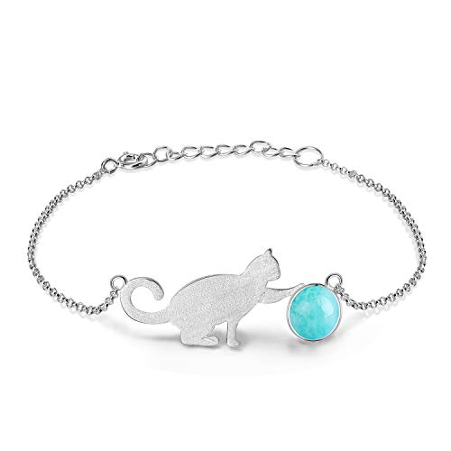 ✦ Geschenke für Frauen ✦ Springlight Armband Damen S925 Sterling Silber Katze Kette Länge 16.5-19cm Handgefertigter Schmuck Personalisierte Hochzeitsgeschenke, 7.6 pulgadas, Sterling-Silber, Ohne von Lotus Fun