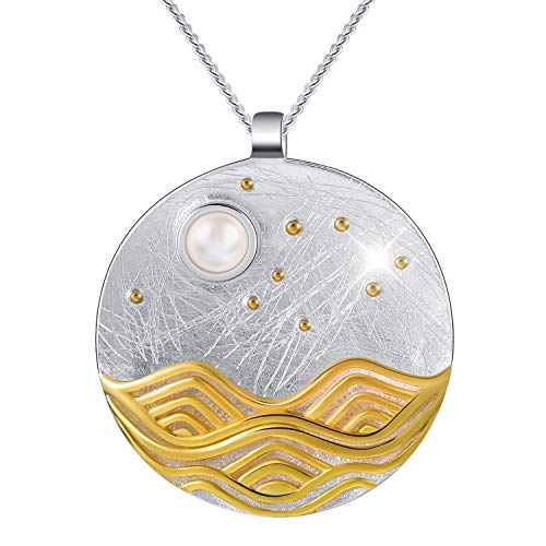 Springlight ✦ Valentinstag S925 Sterling Silber Anhänger Kette Damen Mondschein auf dem Meer Anhänger mit Halskette Kettenlänge 43cm Personalisierter Schmuck Geschenke für Frauen.(Silber) von Springlight