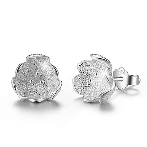 ✦ Geschenke für Frauen ✦Springlight S925 Sterling Silber Damen Ohrringe Vintage 3D Blume Ohrstecker Ohrringe Handmade Personalisierter Schmuck Jugendweihe Geschenke Mädchen.(Silber) von Springlight