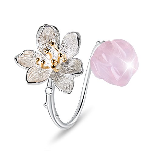 Springlight ✦ Weihnachtsgeschenke für Frauen S925 Sterling Silber Damen Ringe Lotus Blume Offener Ringe Frauen Handgemachte Schmuck Geschenke für Frauen.(Pink) von Springlight