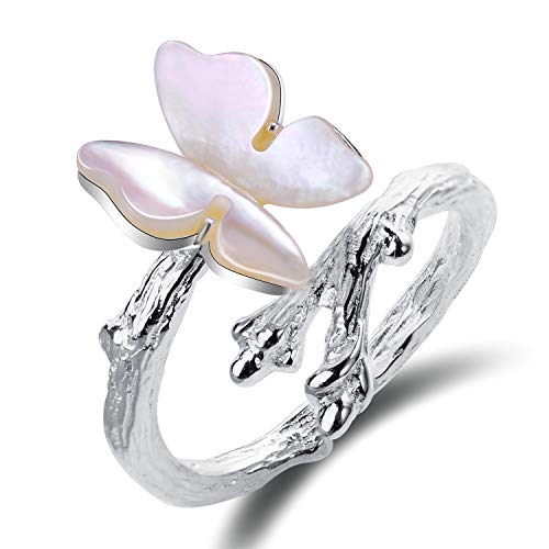 ✦ Geschenke für Weihnachten ✦Springlight S925 Sterling Silber Damen Ringe Schmetterling Offener Rring Handgemachte Schmuck Geschenk für Frauen und Mädchen.(White) von Lotus Fun