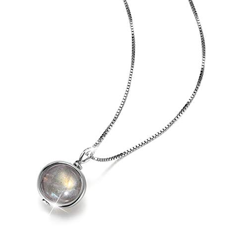 Lotus Fun S925 Sterling Silber Halskette mit einfachem Mondstein, Kettenlänge 39,5 cm + 5 cm, mit verlängerter Kette, kreativ, handgefertigt für Frauen, Sterling Silber, Sterling Silber von Springlight