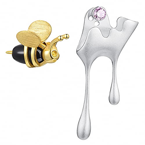 ✦ Valentinstag ✦Springlight Ohrringe Silber 925 Biene Ohrringe, Bienen Ohrringe Ohrstecker und Tropfender Honig Asymmetrische Ohrringe Bee Personalisierter Schmuck.(Silver honey-Style1) von Lotus Fun