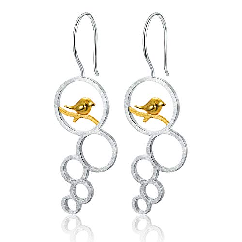 ✦ Valentinstag ✦Springlight S925 Sterling Silber Ohrringe Eleganter Blumen und Vögel Tropfen Ohrringe Handgefertigter Personalisierter Schmuck Geschenke für Frauen.(Bird) von Springlight