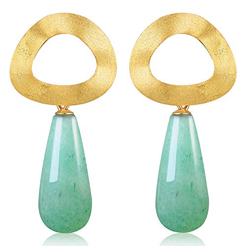 ✦ Geschenke für Frauen ✦Springlight Statement Ohrringe Silber 925 Orientalische Ohrringe Ungleichmäßig Geometrische Figur Ohrringe Natürlicher Edelstein Schmuck Damen.（Gold-Jade） von Springlight