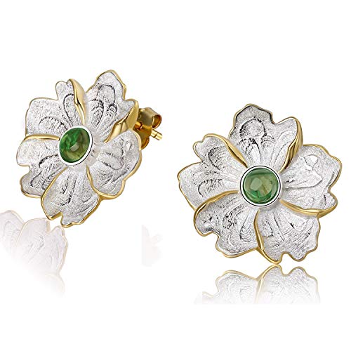 ✦ Jugendweihe Geschenke Mädchen ✦Springlight Silber 925 Naturstein Pfingstrose Blume Ohrstecker: Ohrringe Schmuck Damen, Mädchen Geschenke (Green) von Springlight