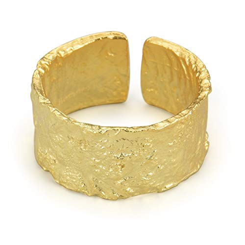 Springlight ✦ Valentinstag S925 Sterling Silber Silber Breit Ringe Unregelmäßige Oberfläche Gold Silberfolie Breiter Ring öffnen Ringe Frauen Personalisierter Schmuck Geschenke für Frauen.(Gold) von Springlight