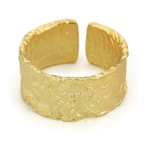 Springlight ✦ Geschenke für Frauen S925 Sterling Silber Silber Herr Der ring Breit Ringe Unregelmäßige Oberfläche Gold Silberfolie Breiter Ring öffnen Ringe Frauen Schmuck.(Gold) von Springlight