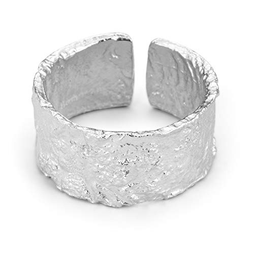 Springlight ✦ Valentinstag S925 Sterling Silber Silber Breit Ringe Unregelmäßige Oberfläche Gold Silberfolie Breiter Ring öffnen Ringe Frauen Personalisierter Schmuck Geschenke für Frauen.(Silber) von Lotus Fun