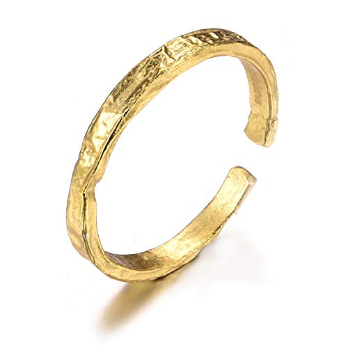 ✦ Geschenke für Frauen ✦Lotus Fun S925 Sterling Silber Ring Unregelmäßige Oberfläche Goldfolie Ringe öffnen Ringe Handgemachter Personalisierte Geschenk für Sie.(Gold) von Lotus Fun
