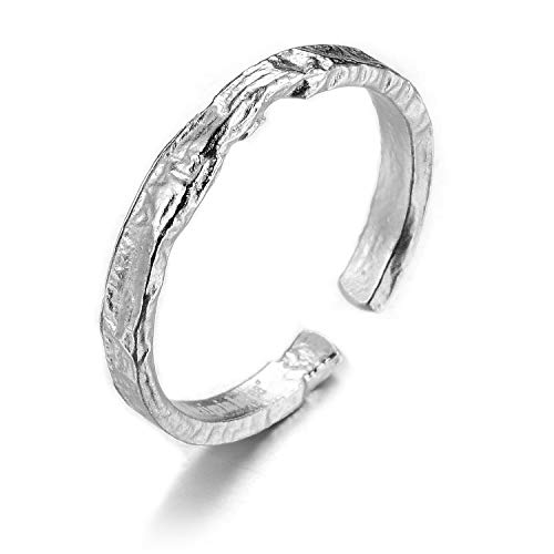 ✦ Geschenke für Frauen ✦Lotus Fun S925 Sterling Silber Ring Unregelmäßige Oberfläche Goldfolie Ringe öffnen Ringe Handgemachter Personalisierte Geschenk für Sie.(Silber) von Lotus Fun