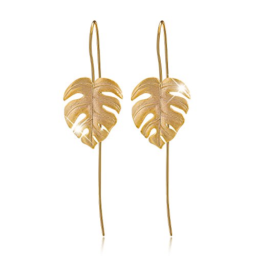 ✦ Valentinstag ✦Springlight S925 Sterling Silber Damen Ohrringe Monstera Blätter Ohrringe Silber 925 Hängend Handgemachte Personalisierter Schmuck Geschenke für Frauen.(Gold) von Lotus Fun