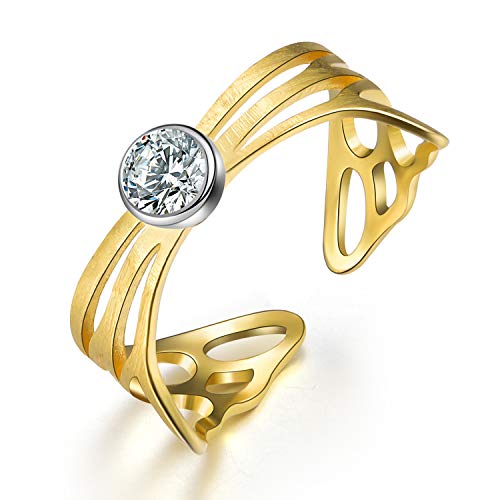 Springlight ✦ Geschenke für Frauen S925 Sterling Silber Zirkonringe Ring Hohl Schmetterlingsflügel Verstellbarer Ringe Frauen Handmade Schmuck Geburtstagsgeschenk für Frauen.（Gold） von Springlight