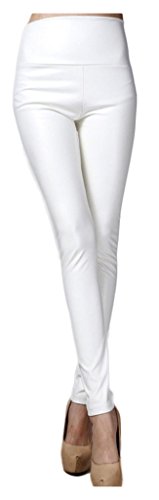 Lotus Instyle dick Hohe Taille Kunstleder Leggings Frauen Lederhose-White L von Lotus Instyle