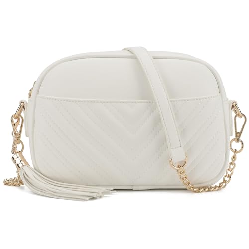 Lotus Karen Umhängetasche Damen - Schultertasche Tasche Handtasche Kette Schulterriemen Abendtasche- Gesteppte Leder Crossbody Bag (White) von Lotus Karen