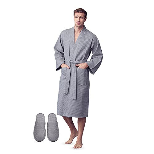 Lotus Linen SPA Baumwoll-Bademantel für Herren - Luxuriöser weicher Waffelmantel für Herren, GRAU, XX-Large von Lotus Linen