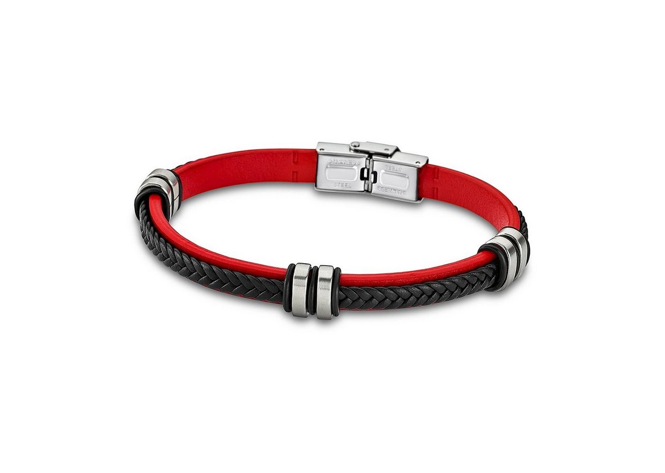 Lotus Style Armband Lotus Style Armband schwarz rot (Armband), für Damen, Herren aus Edelstahl (Stainless Steel), Echtleder von Lotus Style
