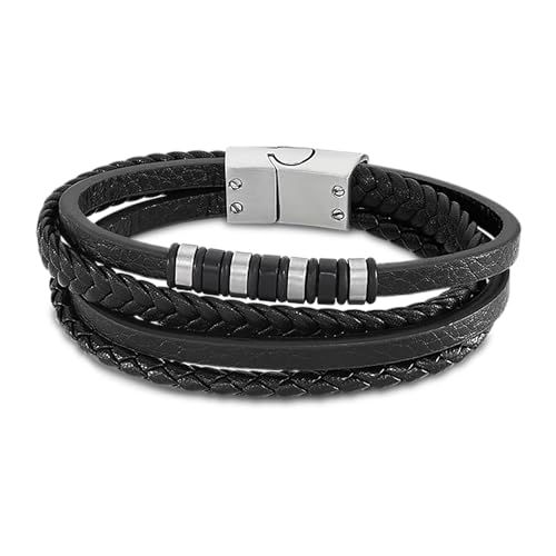 Lotus Style Armband für Herren aus Edelstahl und Leder in der Farbe Schwarz, Durchmesser: 22 cm, LS2101-2/1 von Lotus