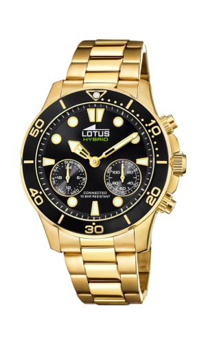 Lotus Herren Smartwatch Hybrid Connected Edelstahl Gold-Schwarz, Durchmesser: 44,5mm, Wasserdichtigkeit: 10 Bar, 18802/2 von Lotus