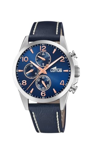 Lotus Uhr Für Herren 18630/2 Chrono Silber Edelstahl Case BlauLeder Band von Relojes Lotus