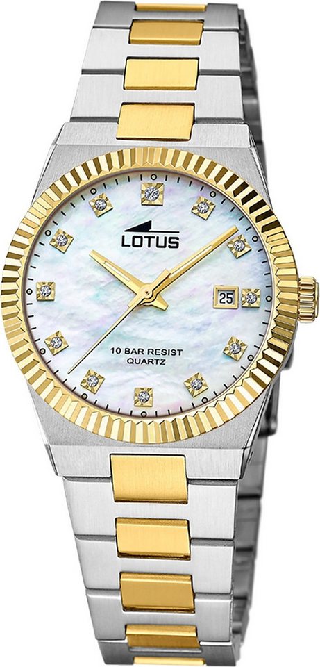 Lotus Chronograph Lotus Damenuhr Edelstahl silbergold, (Chronograph), Damen Armbanduhr rund, mittel (ca. 31,5mm), Edelstahl von Lotus