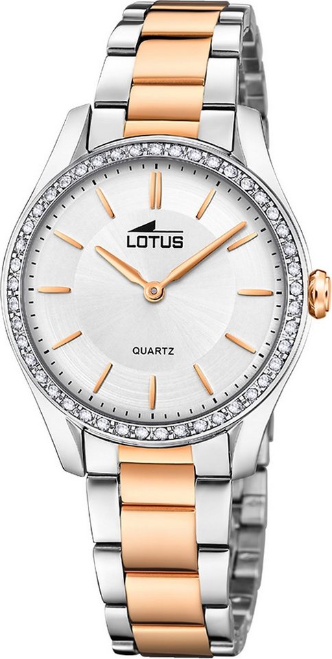 Lotus Chronograph Lotus Damenuhr Edelstahl silbergold, (Chronograph), Damen Armbanduhr rund, mittel (ca. 34mm), Edelstahl von Lotus
