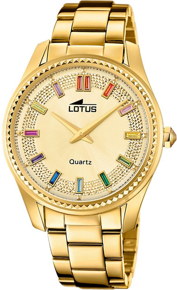 Lotus Chronograph Lotus Damenuhr Leder gold Lotus Classic, (Chronograph), Damen Armbanduhr rund, mittel (ca. 38mm), Edelstahl von Lotus