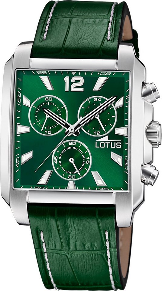 Lotus Chronograph Lotus Herrenuhr Leder Grün Lotus Classic, (Chronograph), Herren Armbanduhr rechteckig, mittel (ca. 38mm), Edelstahl von Lotus