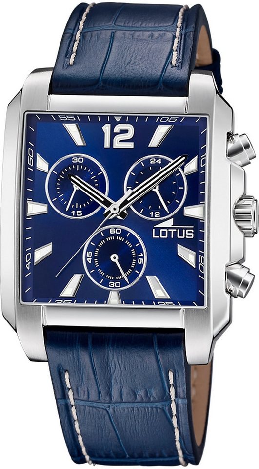 Lotus Chronograph Lotus Herrenuhr Leder blau Lotus Classic, (Chronograph), Herren Armbanduhr rechteckig, mittel (ca. 38mm), Edelstahl von Lotus