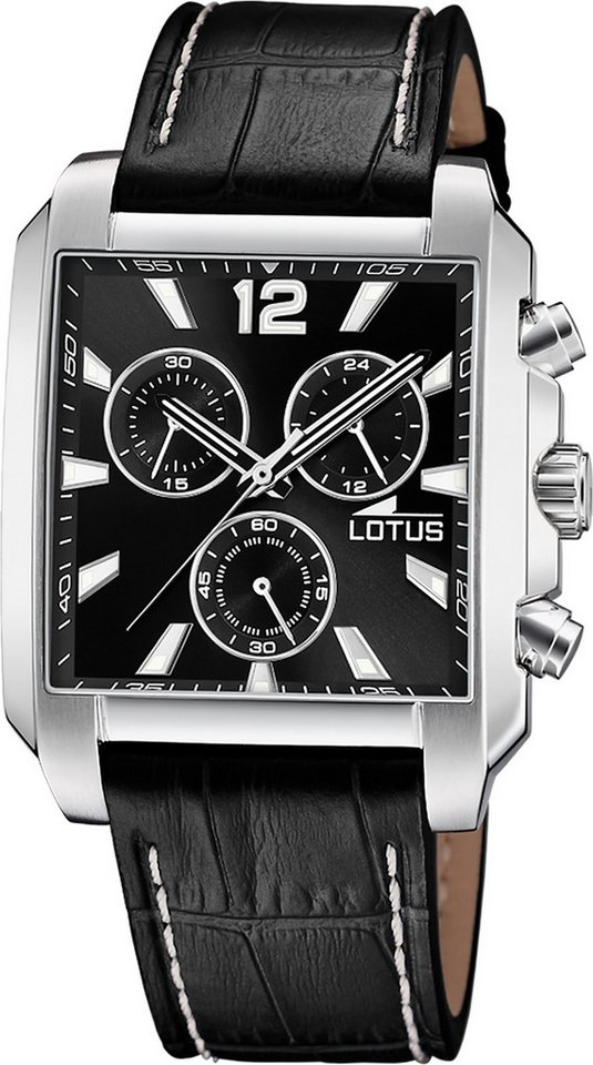 Lotus Chronograph Lotus Herrenuhr Leder schwarz Lotus, (Chronograph), Herren Armbanduhr rechteckig, mittel (ca. 38mm), Edelstahl von Lotus