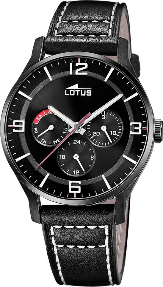 Lotus Chronograph Lotus Herrenuhr Leder schwarz Lotus, (Chronograph), Herren Armbanduhr rund, groß (ca. 41mm), Edelstahl von Lotus