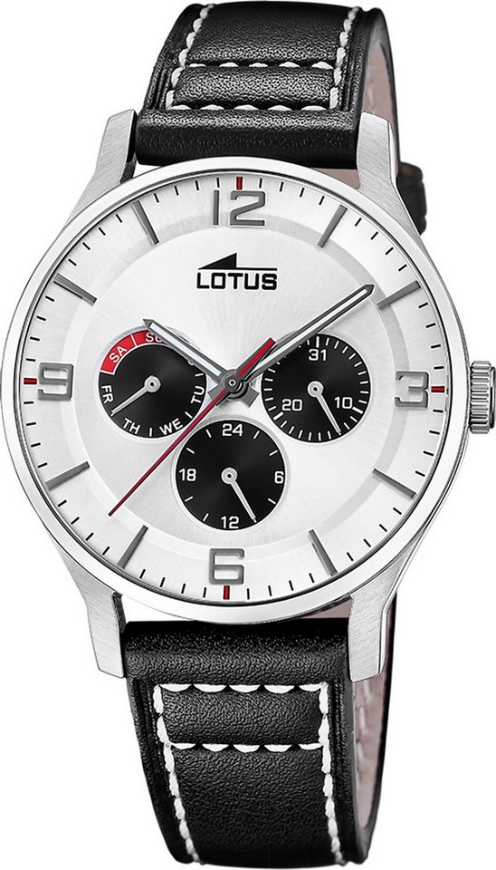 Lotus Chronograph Lotus Herrenuhr Leder schwarz Lotus, (Chronograph), Herren Armbanduhr rund, groß (ca. 41mm), Edelstahl von Lotus